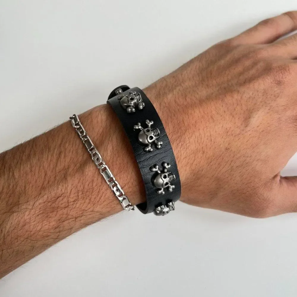 Y2K 2000s skeleton grunge punk black studded bracelet